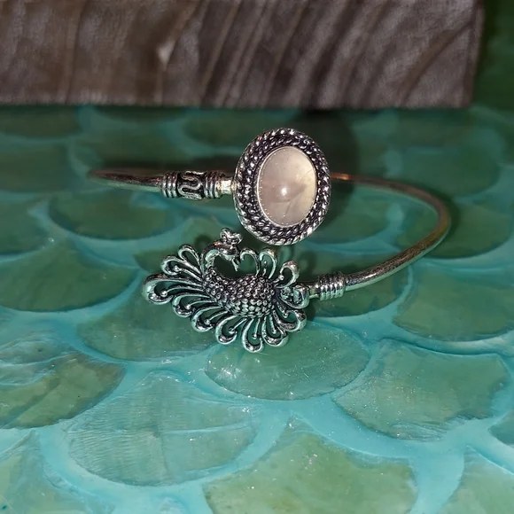 Rose Quartz Peacock Adjustable Bangle Bracelet - Picture 2 of 7